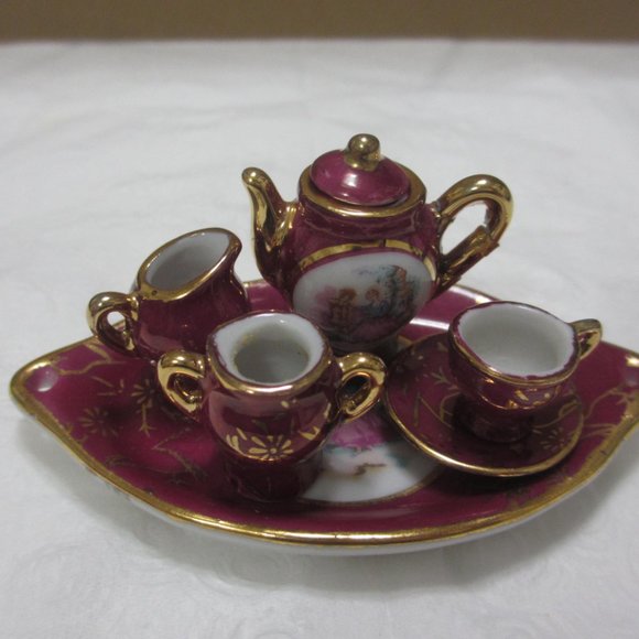 Small ceramic doll's tea coffee set 7 pc. Vintage - Picture 2 of 13
